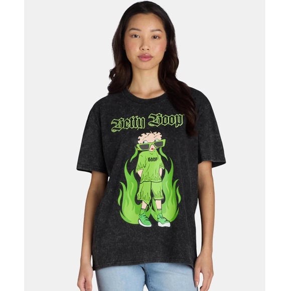 Betty Boop Acid Wash Graphic Tee XS NWT Womens Retro Y2K Goth Streetwear Shirt - Picture 1 of 12